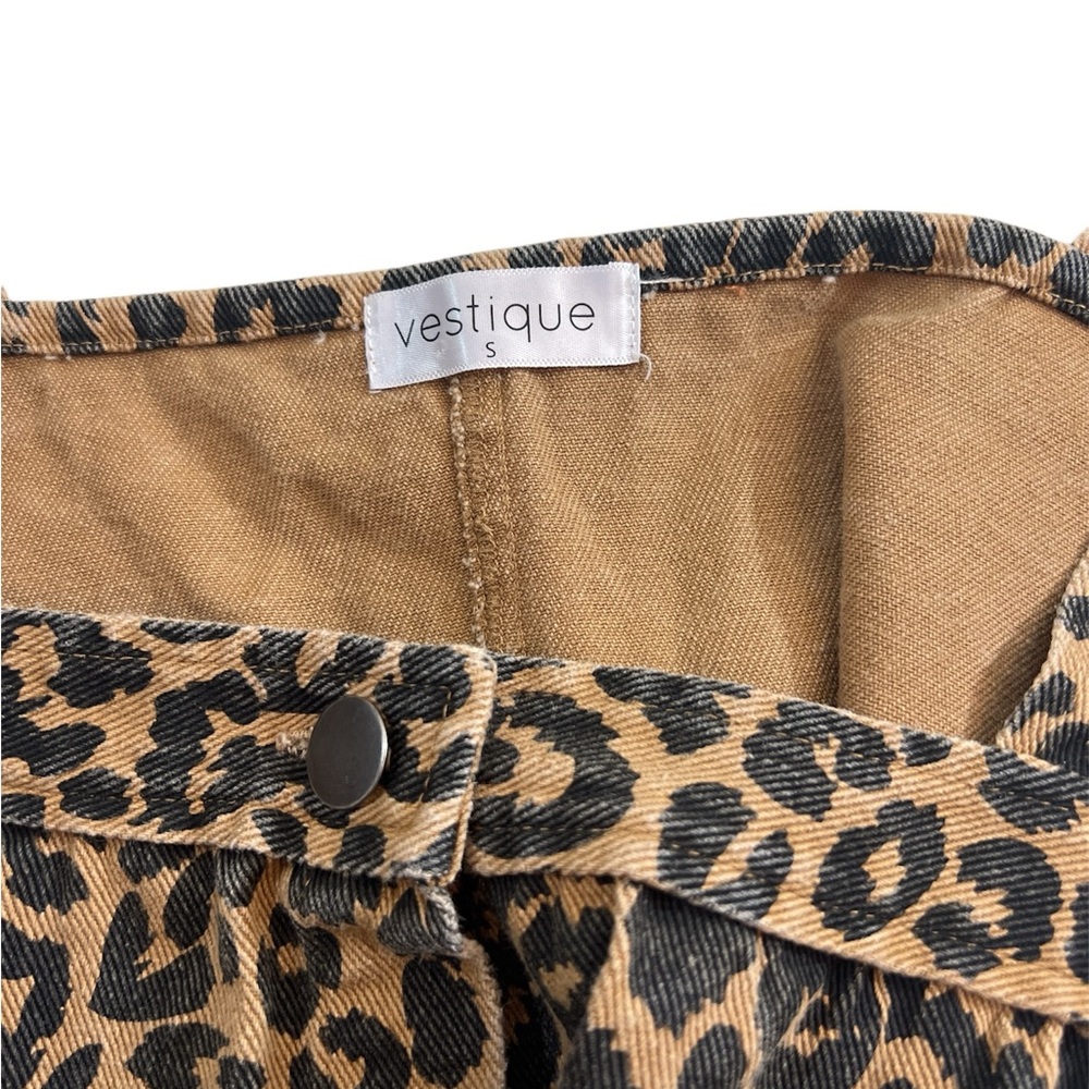 Vestique Womens Denim Button Front Dress Sz S in Leopard Print Overall Pinafore - Picture 7 of 9